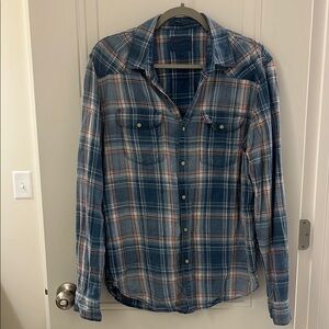 Lucky Brand Blue Plaid Casual Button Down Shirt
